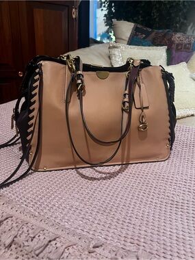 Coach dreamer 36 color block whip stitch satchel in apricot